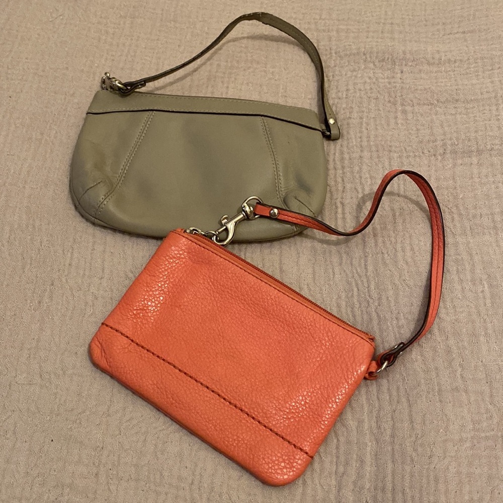 Coach Coral and Taupe Leather Clutch / wristband. Set - Picture 2 of 7